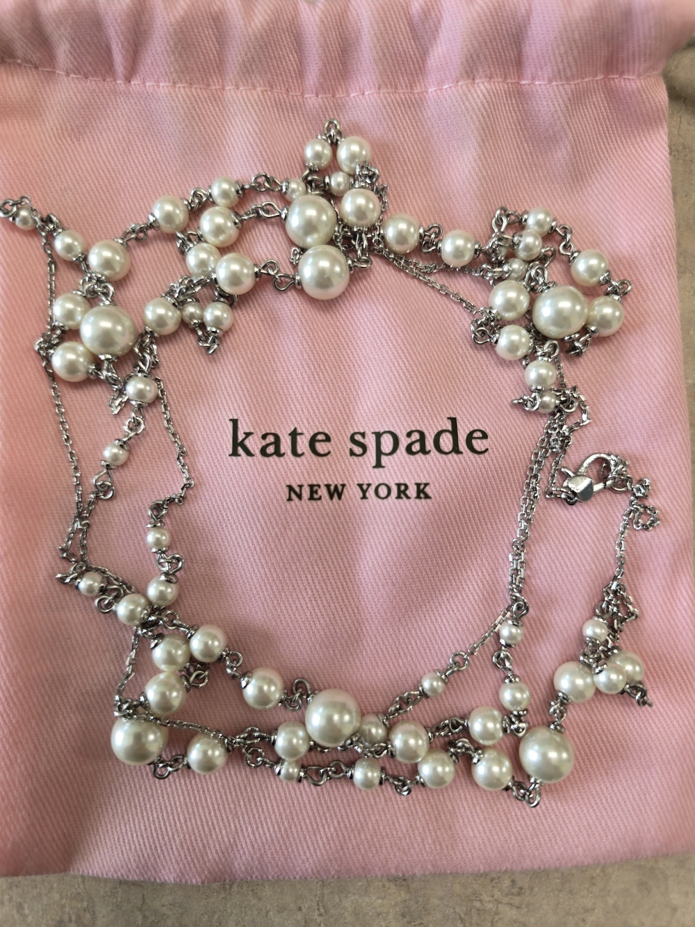 kate spade 16 Or 20" Faux Pearl And Silver Necklace